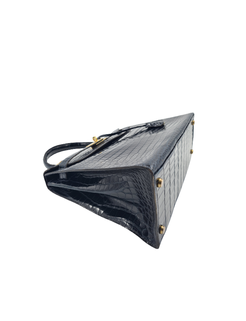 Kelly 28 HERMES crocodile porosus bleu nuit