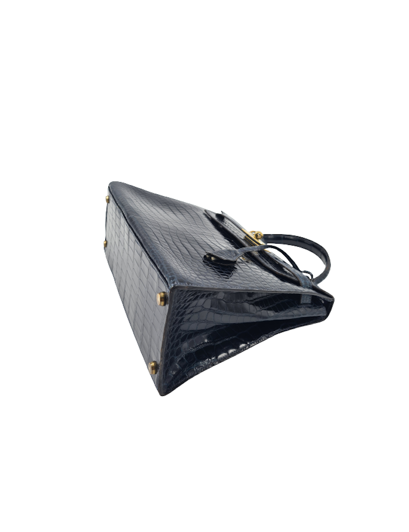 Kelly 28 HERMES crocodile porosus bleu nuit