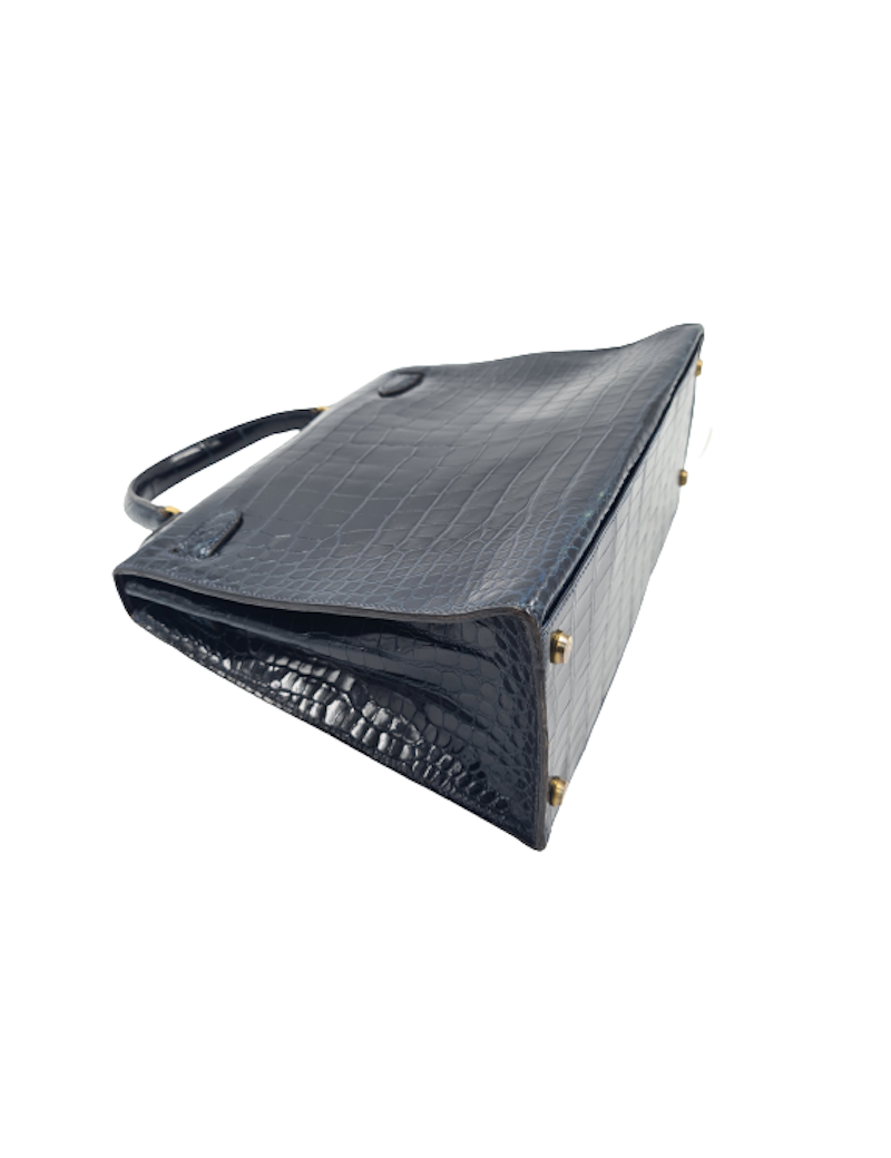 Kelly 28 HERMES crocodile porosus bleu nuit