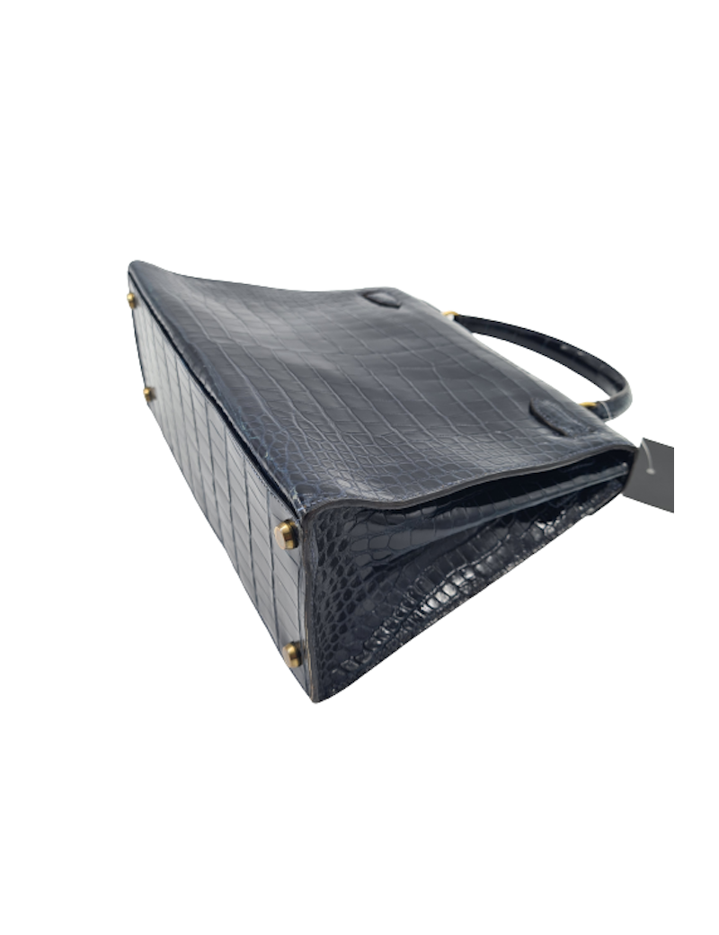 Kelly 28 HERMES crocodile porosus bleu nuit