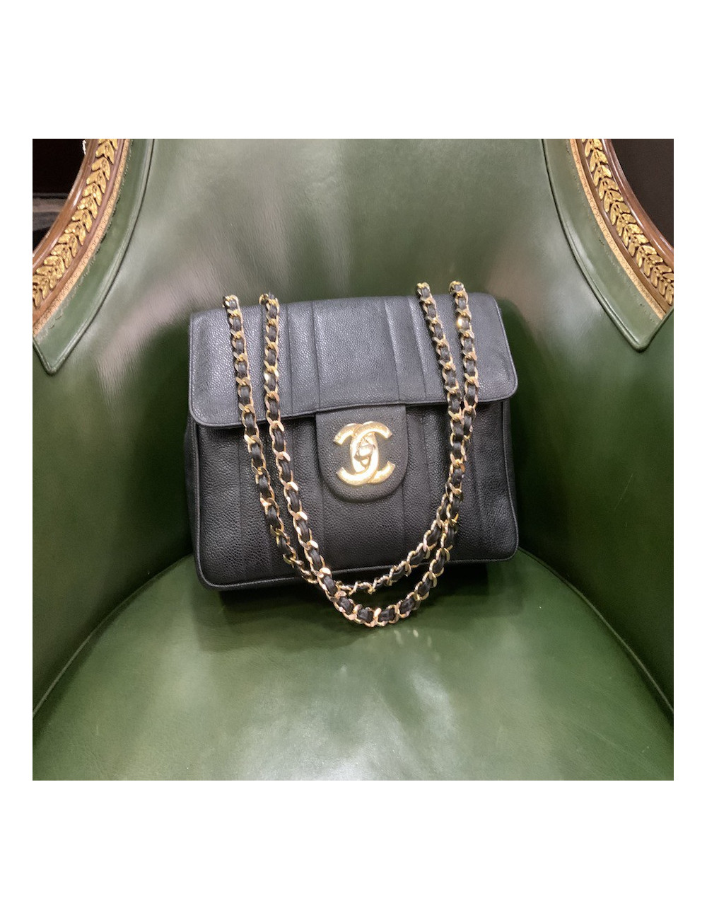 Sac CHANEL Jumbo cuir grainé noir 