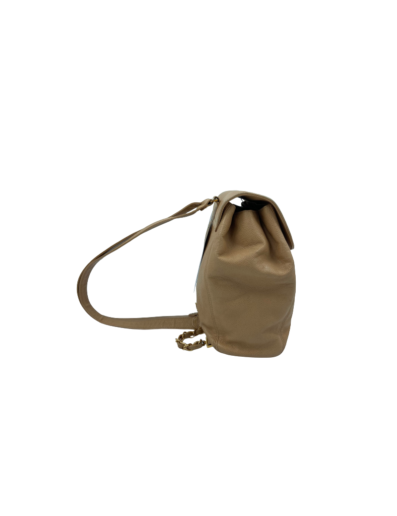 Sac à dos CHANEL cuir grainé beige