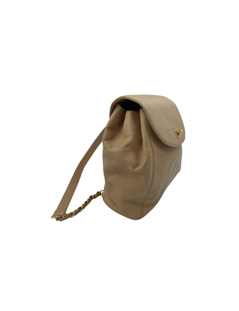 Sac à dos CHANEL cuir grainé beige
