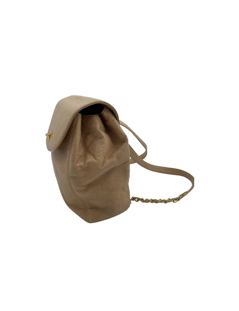 Sac à dos CHANEL cuir grainé beige