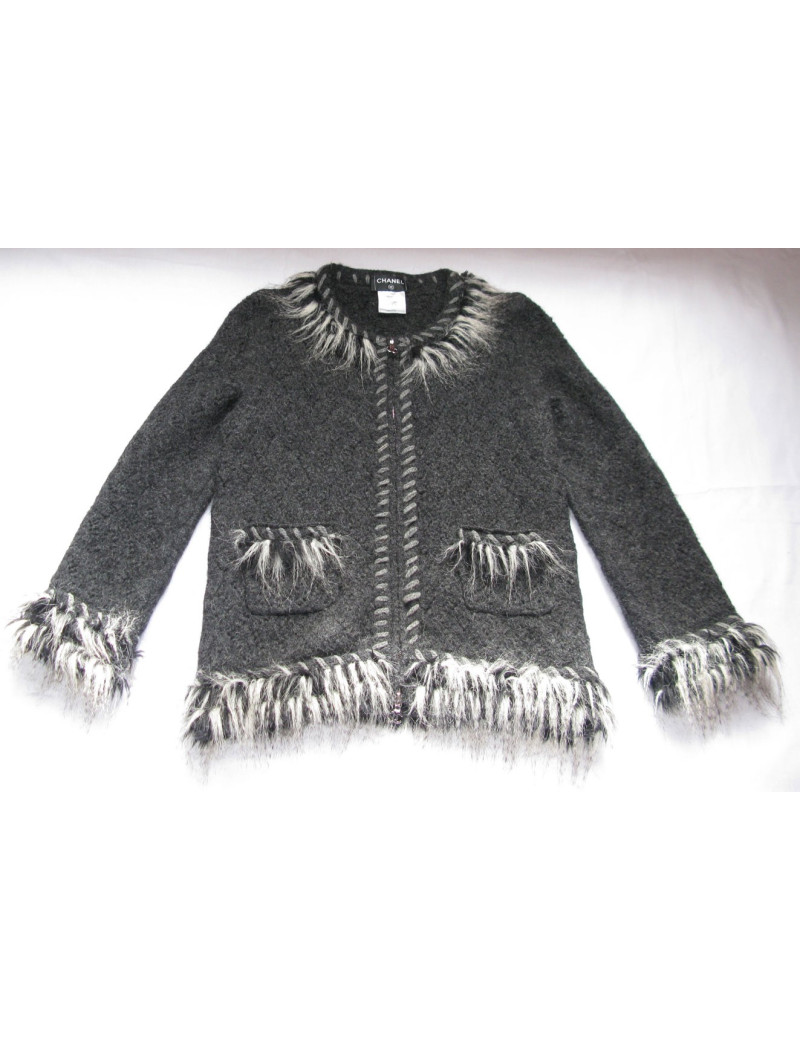 Veste CHANEL T42 en alpaga grise