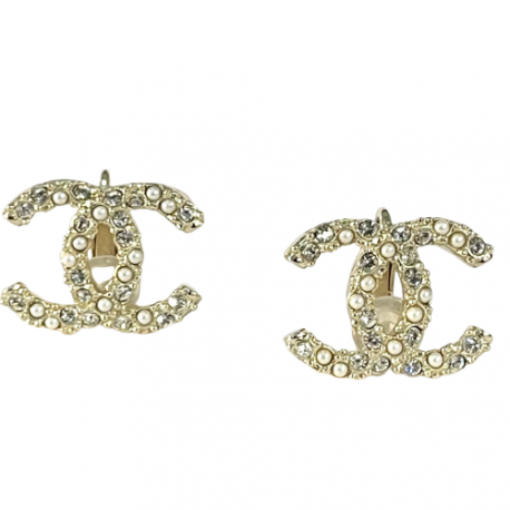 Chanel Vintage Paris Star CC Hammered Clip On Earrings
