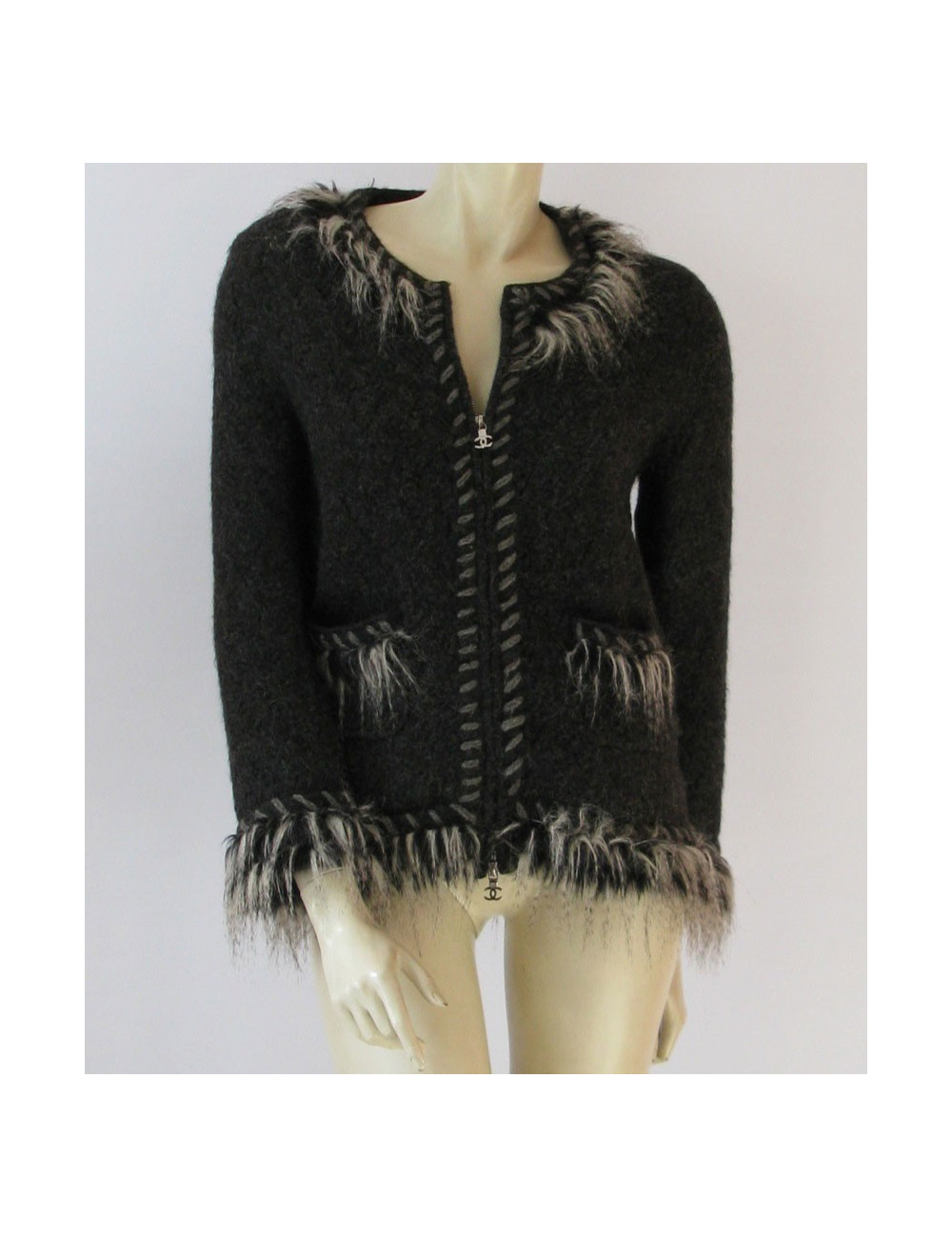 Veste CHANEL T42 en alpaga gris