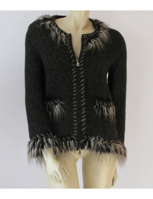 Veste CHANEL T42 en alpaga gris