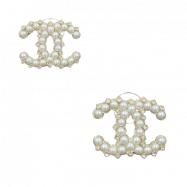 Large CHANEL CC Pearly Stud Earrings 