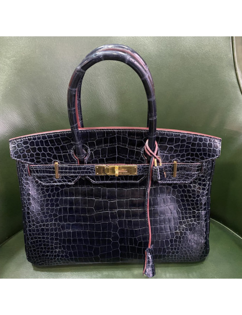 Birkin 30 crocodile porosus bleu nuit