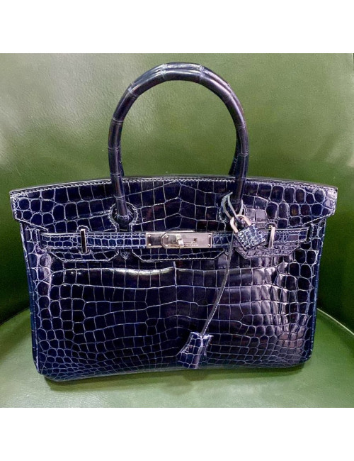 Birkin 30 HERMES crocodile porosus bleu nuit