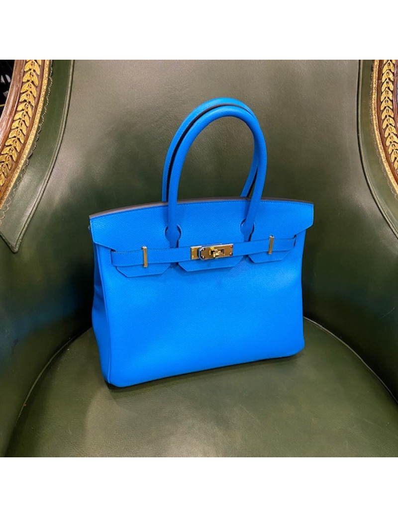Sac Birkin 30 Hermes epson Bleu de France