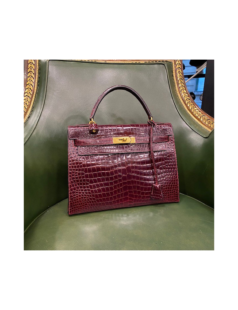 Kelly 32 HERMES crocodile porosus bordeaux
