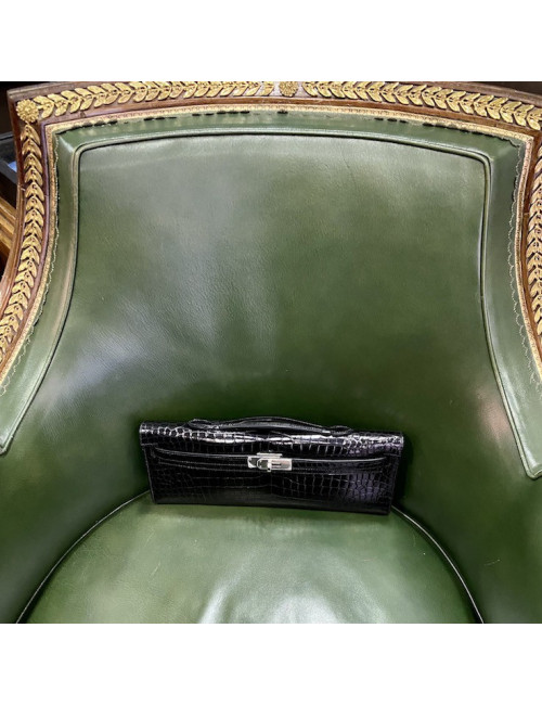 HERMES Kelly cut black Porosus crocodile