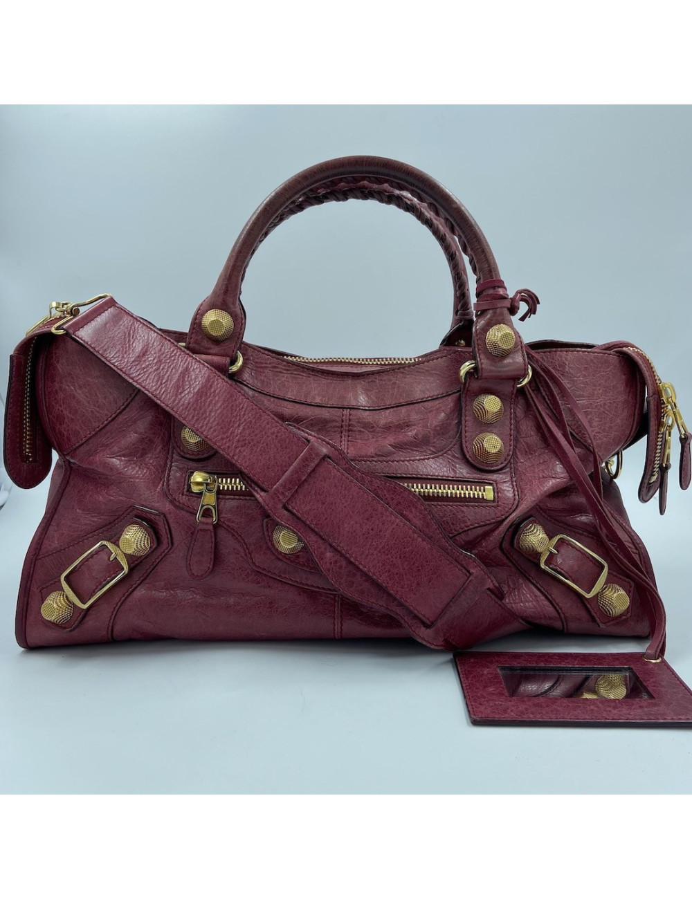 Sac 'City' BALENCIAGA cuir vieilli rouge