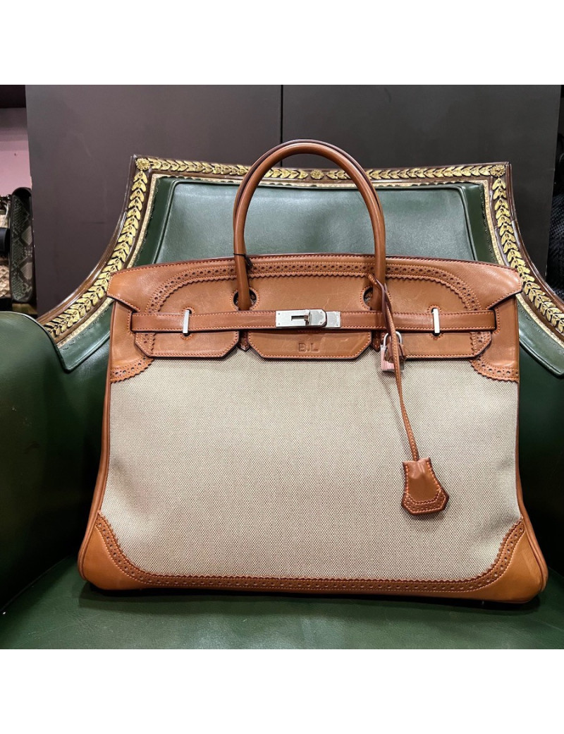 Birkin Ghillies 40 toile et cuir barenia gold