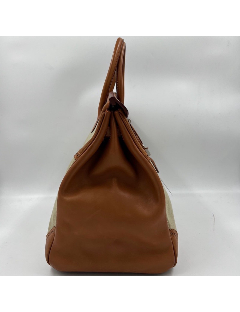 Birkin Ghillies 40 toile et cuir barenia gold