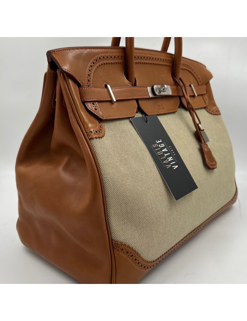 Birkin Ghillies 40 toile et cuir barenia gold