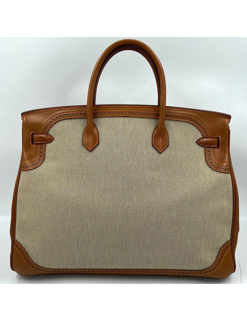 Birkin Ghillies 40 toile et cuir barenia gold