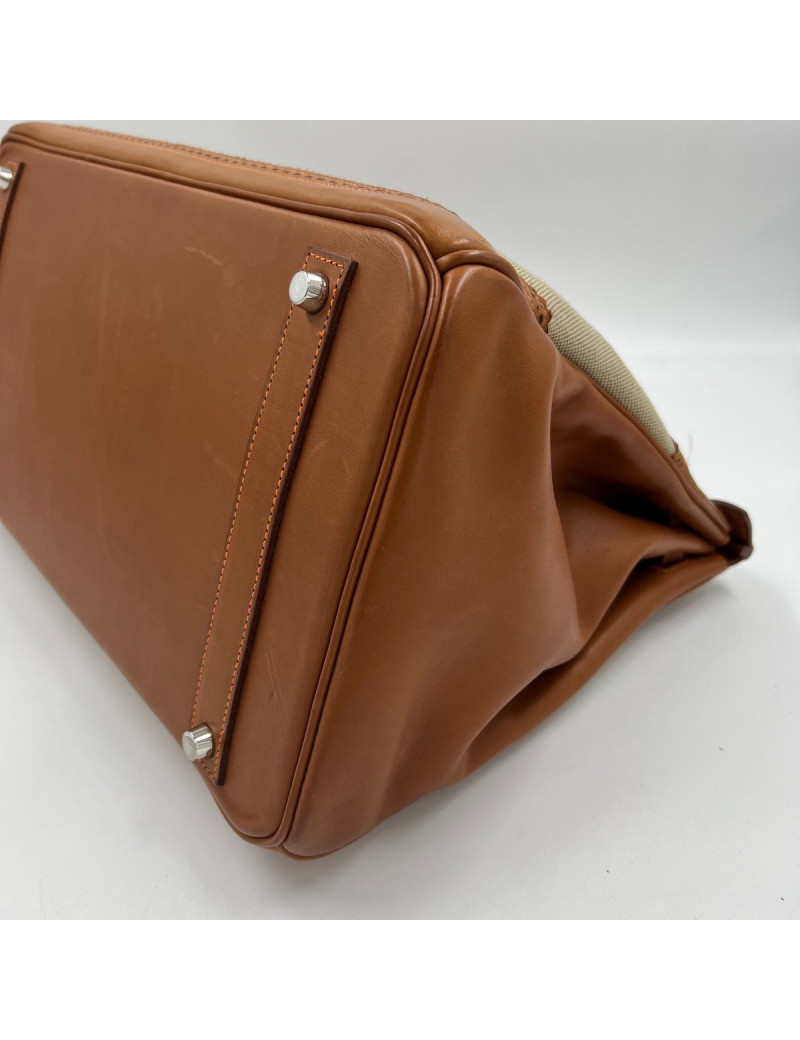 Birkin Ghillies 40 toile et cuir barenia gold