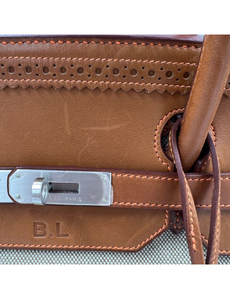 Birkin Ghillies 40 toile et cuir barenia gold