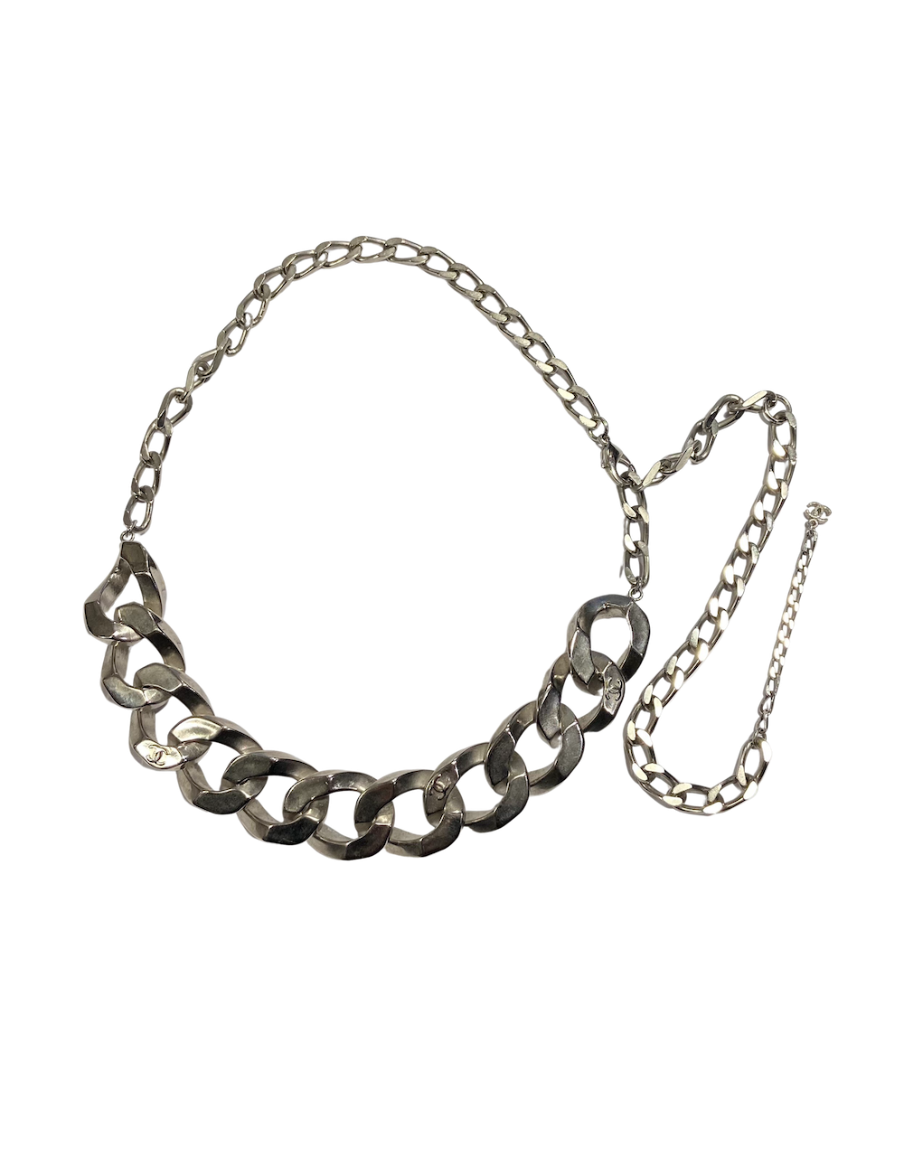 Collier CHANEL chaîne gourmette métal argent
