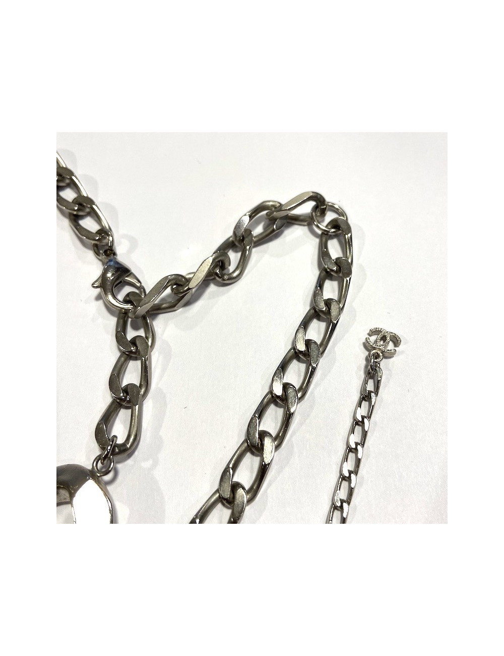 Collier CHANEL chaîne gourmette métal argent