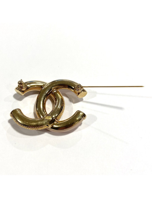 Broche CHANEL dorée corail strass