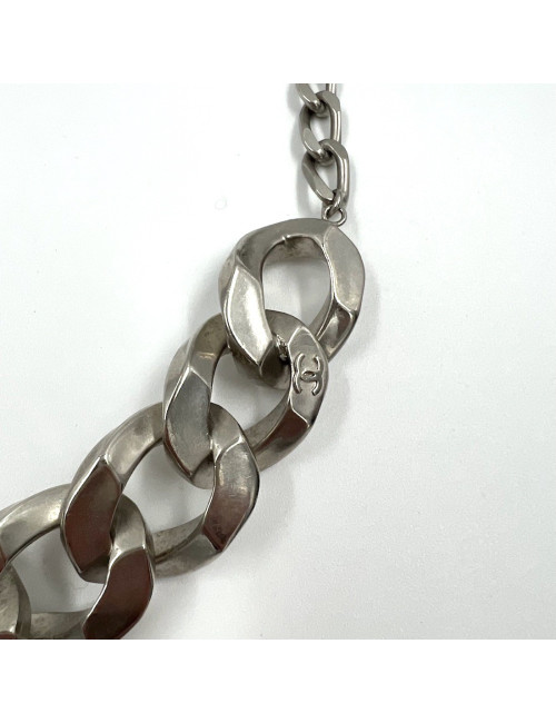 Collier CHANEL chaîne gourmette métal argent