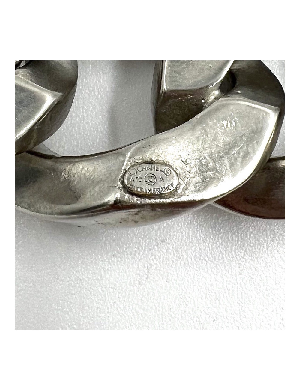 Collier CHANEL chaîne gourmette métal argent