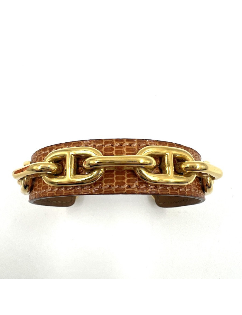 Bracelet HERMES cuir et chaine d'ancre doré