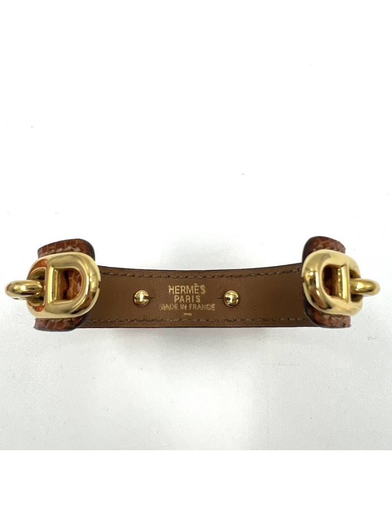 Bracelet HERMES cuir et chaine d'ancre doré