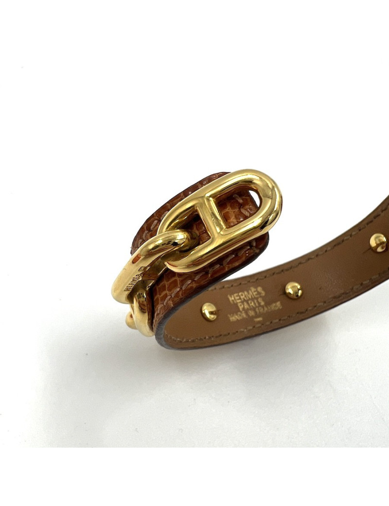 HERMES Bracelet Chaine d'Ancre in Gold Leather - Certified Authentic 