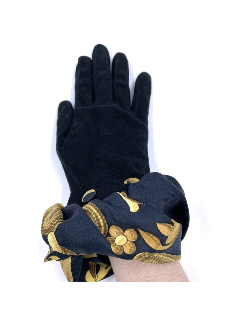GANTS HERMES daim noir et soie