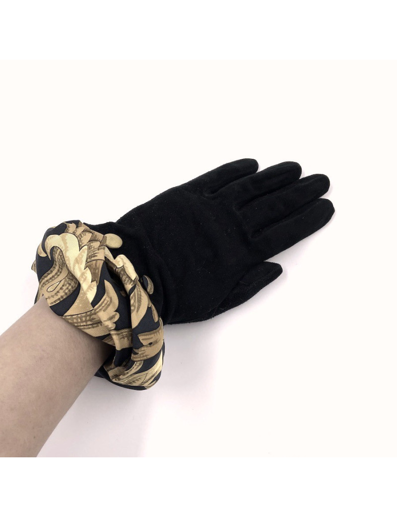 GANTS HERMES daim noir et soie
