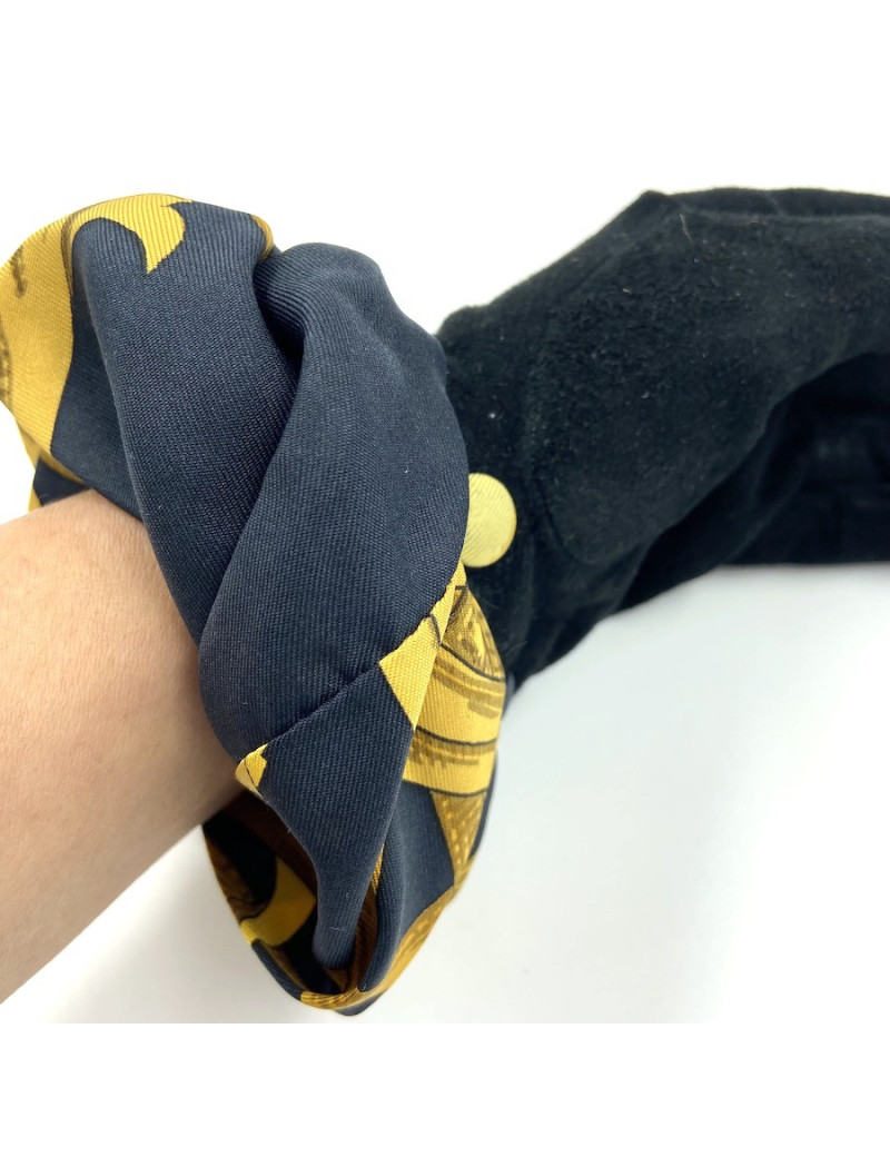 GANTS HERMES daim noir et soie
