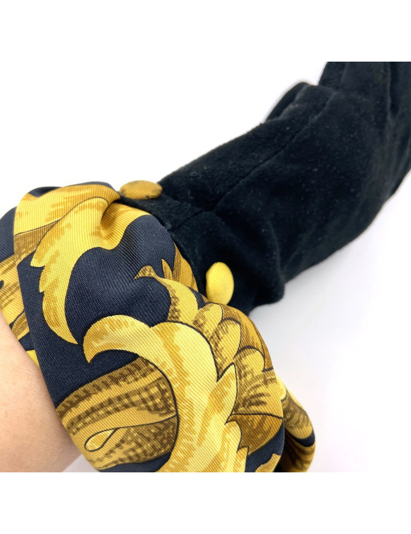 GANTS HERMES daim noir et soie