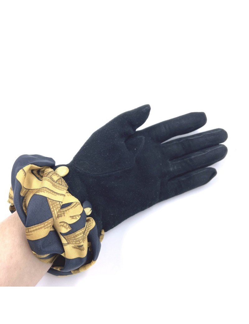 GANTS HERMES daim noir et soie