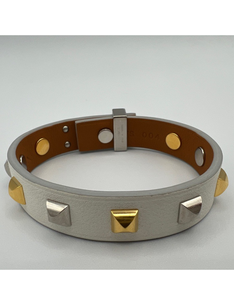 Bracelet HERMES cuir blanc clous bicolore