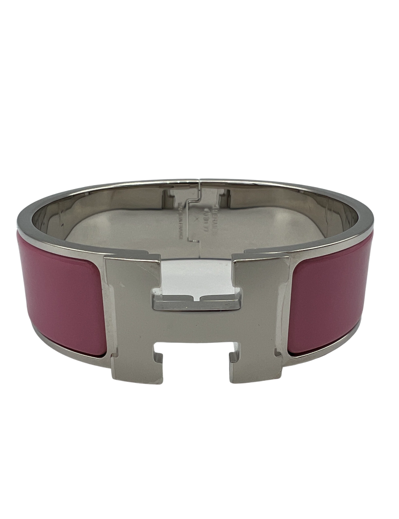 Bracelet clic clac HERMES palladié rose flamengo