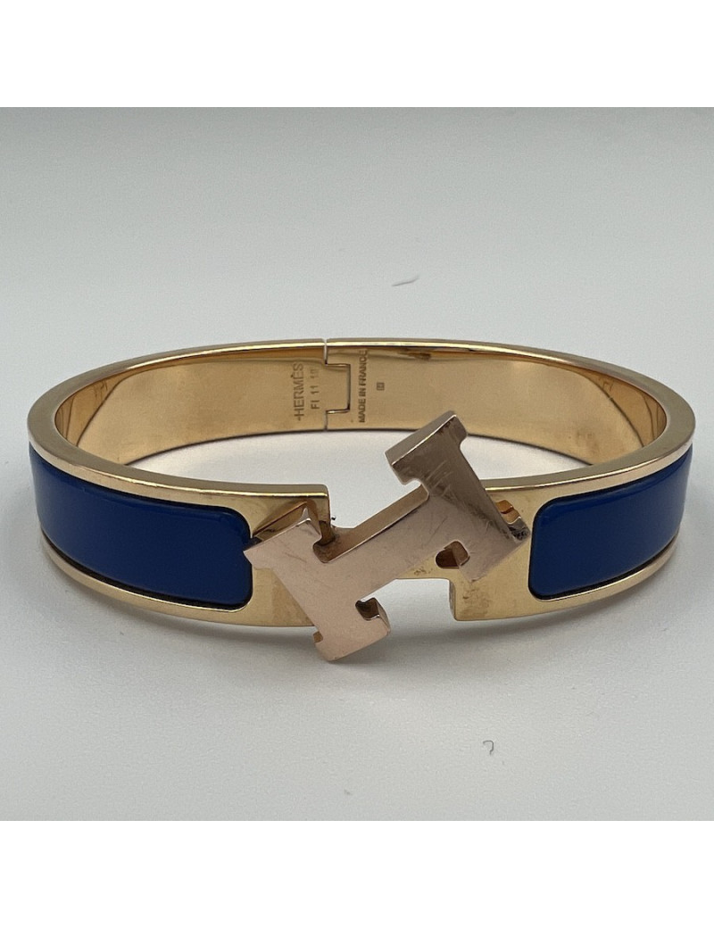 Bracelet clic clac HERMES PM émail bleu