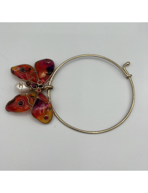 CHANEL Vintage molten glass butterfly choker necklace