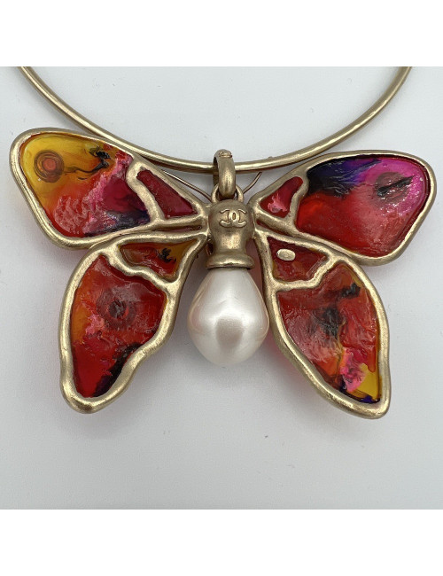 CHANEL Vintage molten glass butterfly choker necklace