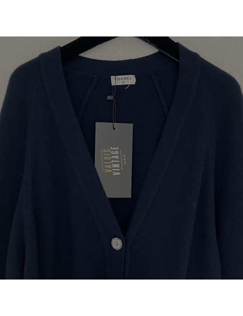 CHANEL long blue cashmere cardigan