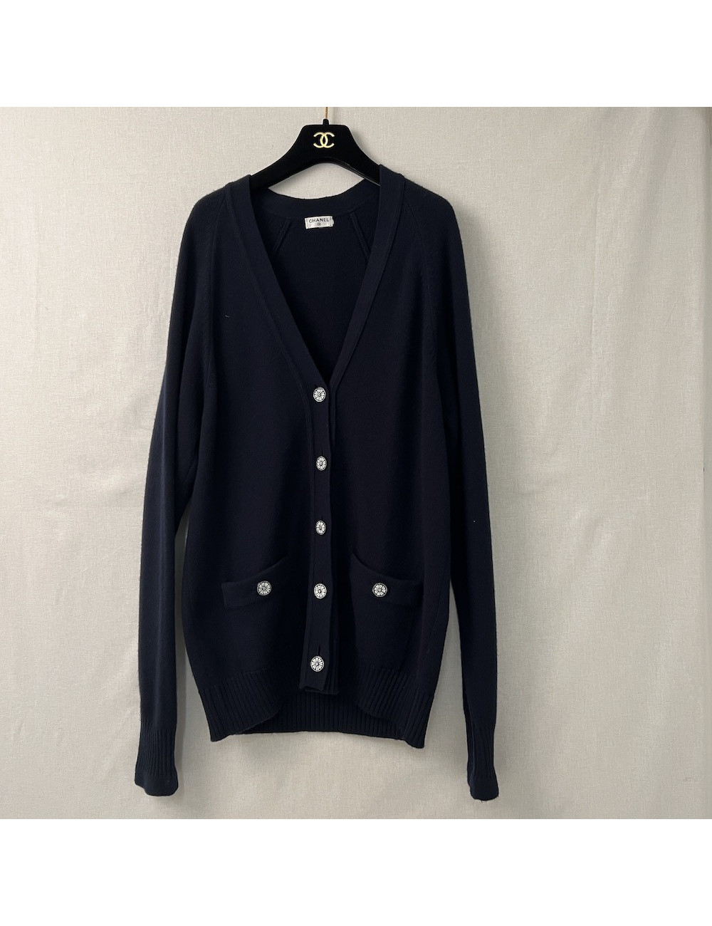 CHANEL long blue cashmere cardigan
