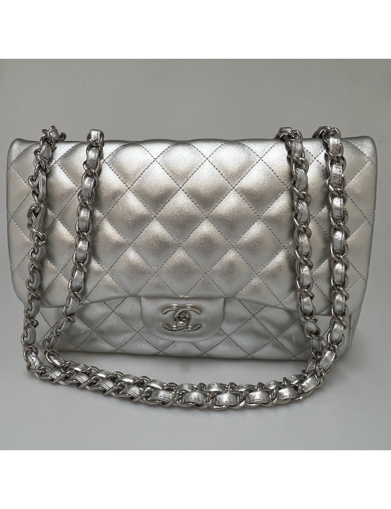 Jumbo CHANEL cuir argent