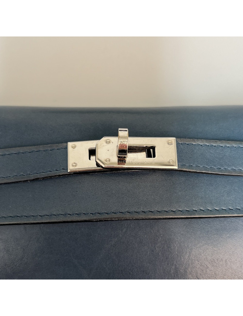 Portefeuille Kelly HERMES cuir bleu