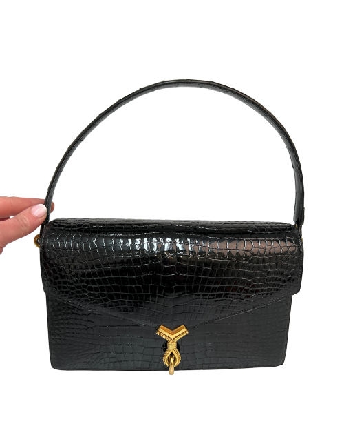 Sac HERMES crocodile porosus noir 