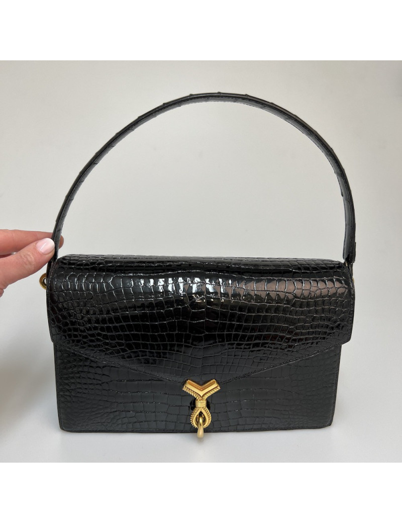 Sac HERMES crocodile porosus noir 