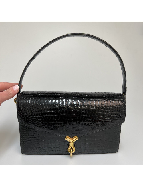 Sac HERMES crocodile porosus noir 